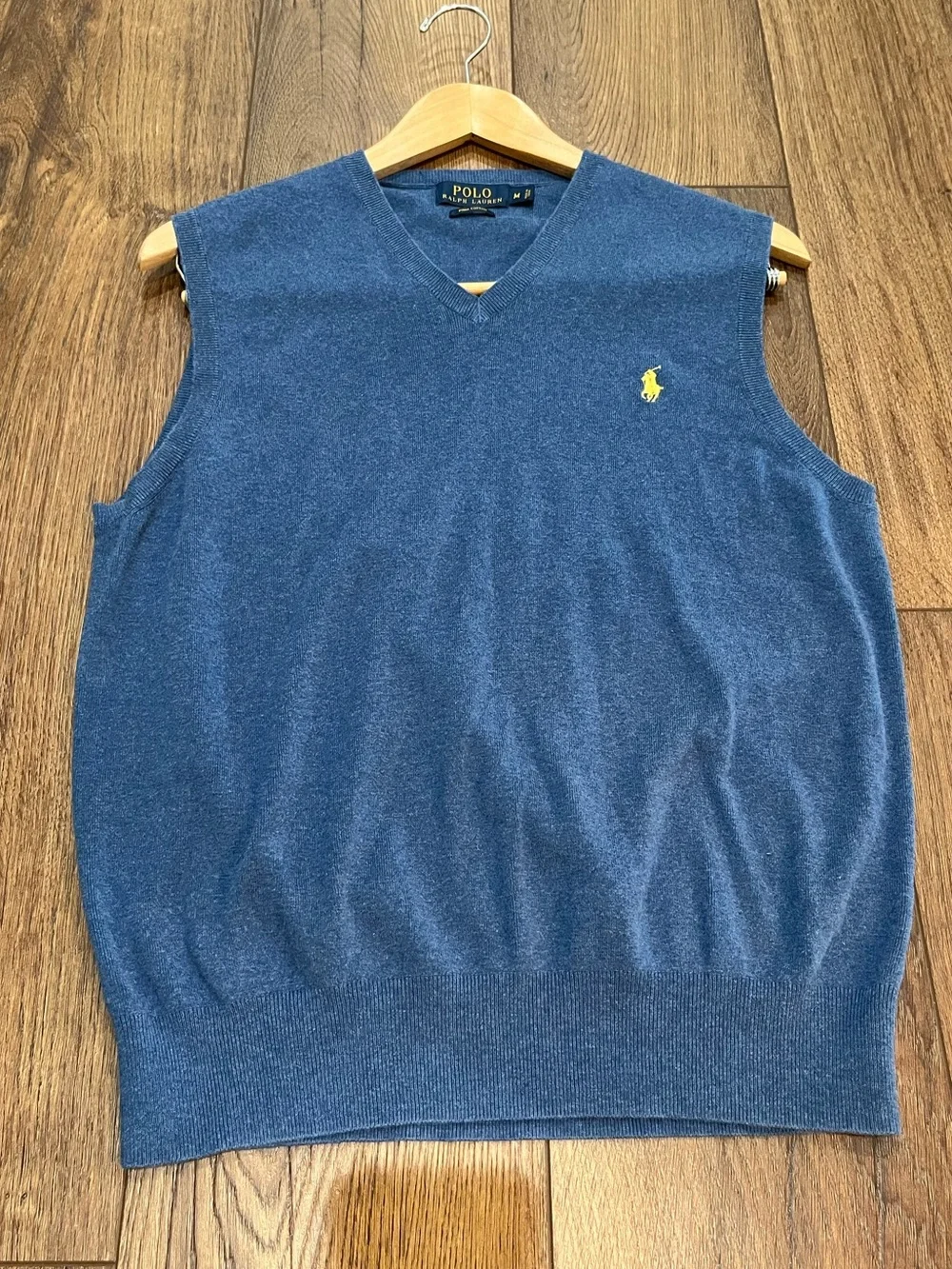 Polo Ralph‎ Lauren Mens Medium V-Neck Sweater Vest Pima Cotton Blue Golf